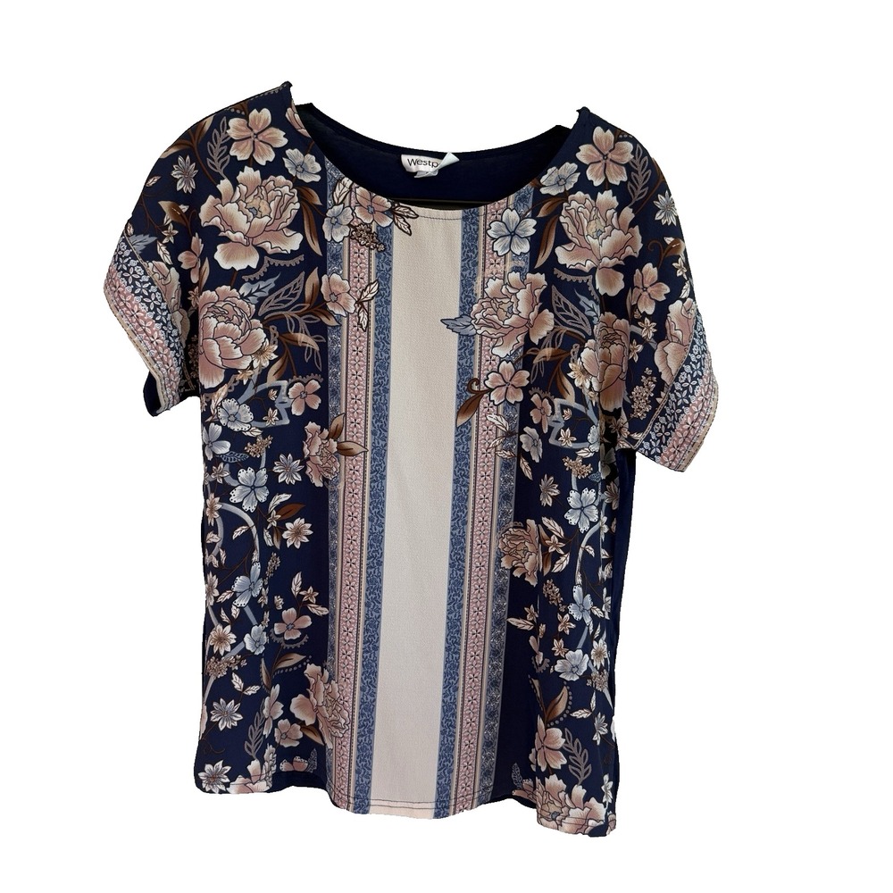 Westport Womens Short Sleeve Floral Top S Feminine Cottagecore Peasant Layers